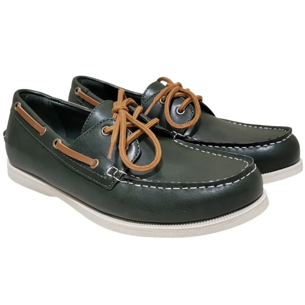Club Room Men Two Eye Moc Toe Boat Shoes Size US 7M Dark Green Faux Leather